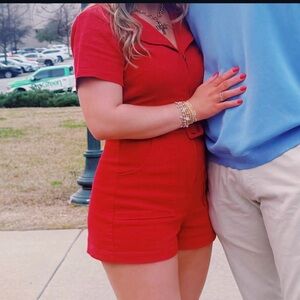 Red Short Sleeve Romper